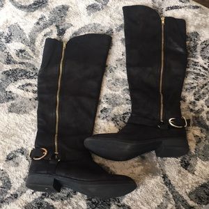 Black Microsuede Knee High Boots